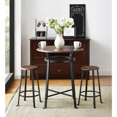 Dark Mahogany Round 3-Piece Metal Pub Set with Wooden Top, Dining Room Table - Build Your Own Dream Home