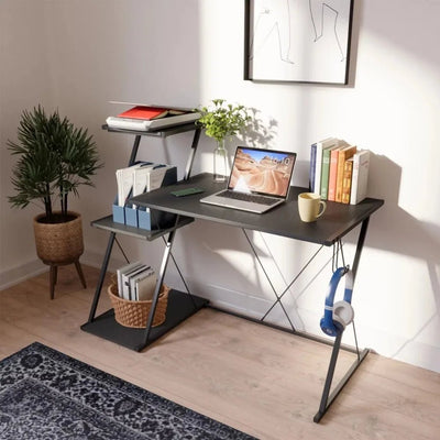 Home Office Desk with 3-Tier Open Shelf & Headset Hook - Build Your Own Dream Home
