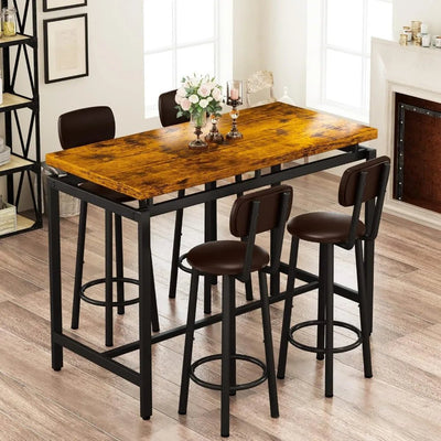Industrial 5-Piece Dining Set, Counter Height Pub Table with Bar - Build Your Own Dream Home