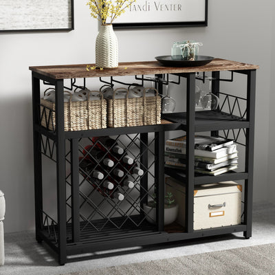 Industrial Wine Rack Console Table with Glass Holder and Storage - Build Your Own Dream Home