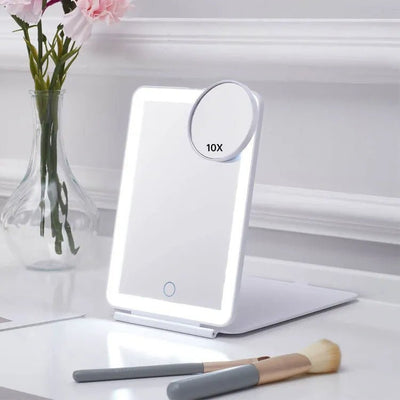 Led Lighted Touch Screen Foldable Makeup Mirror, 3 Color Light Modes - Build Your Own Dream Home