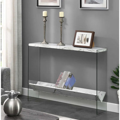Luxe Glass and White Faux Marble Console Table Build Your Own Dream Home