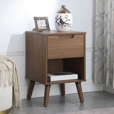 Modern 1-Drawer Bedroom Nightstand, Brown Walnut - Build Your Own Dream Home