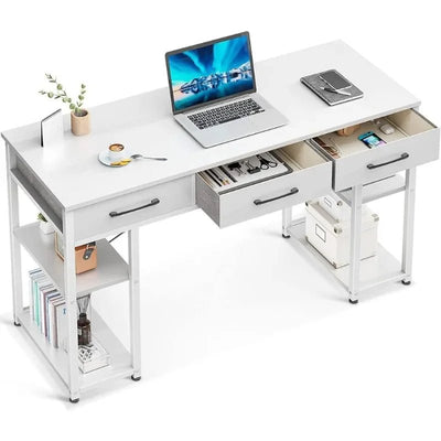 Modern Office Computer Desk with Drawers & Storage Shelves, 4 Colors - Build Your Own Dream Home