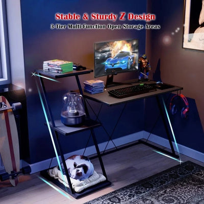 Pro Series Gaming and Home Office Desk with 3-Tier Open Shelf & Headset Hook - Build Your Own Dream Home