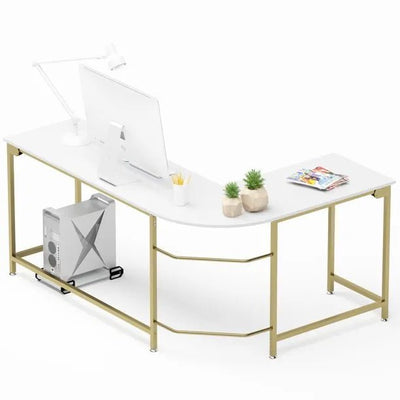 Ultra-Modern L-Shaped Desk in White and Gold - Build Your Own Dream Home